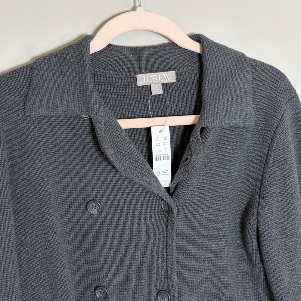 J Crew Marielle cropped cardigan grey cotton pockets double breasted Sz M NEW - Picture 3 of 13